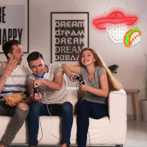 Image of Tacos Skull Neon Sign for Man Room Decor Funny Mexican Tacos Led Light Up Sign for Wall Decor Corn Skeleton Neon Signs for Boys led sign for Party Bar Club Restaurant Man Cave Wall Art Birthday Gift