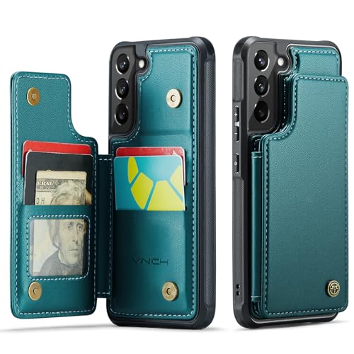 Vinich for Samsung Galaxy S22 Wallet Case with Card Holder RFID Blocking Credit Slots Kickstand Shockproof Phone Cover Fit for Galaxy S22 6.1 Bluish Green