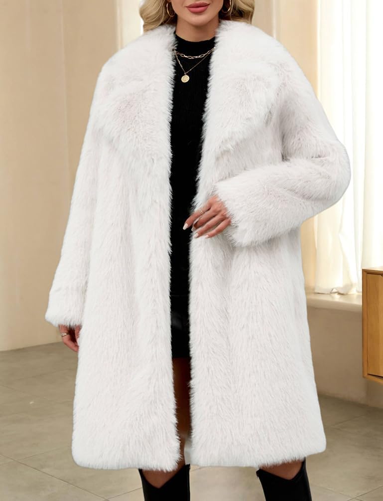 Long Faux Fur Coat Women Fall Winter Trench Coat Casual Shaggy Fluffy Jacket Warm Cardigan Outerwear