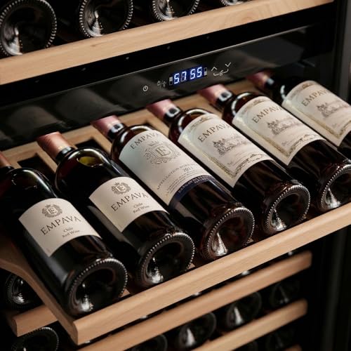 Image of Empava 24 inch Dual Zone Wine Cooler Refrigerator with Reversible Glass Door, Freestanding or Built In Tall Fridge with LED Light, Touch Control, 119 Bottles Capacity