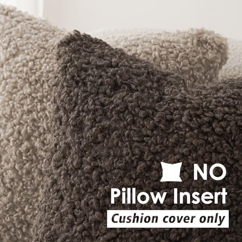 Image of Foindtower Set of 2 Curly Teddy Wool Pillow Covers Decorative Boucle Textured Lumbar Throw Pillow Faux Fur Pillowcases Sheepskin Cushion Case for Sofa Bedroom Car 12 inchx20 inch Chocolate