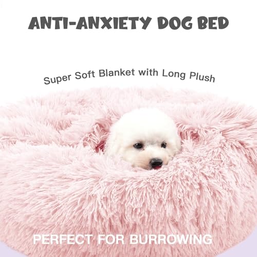 Image of Himax Dog Beds for Small Dogs&Cats, Comfort Dogs Beds with Blanket Attached, Calming Anti-Anxiety Fluffy Dog Bed Washable (20 inch /26 inch /35 inch) Pink