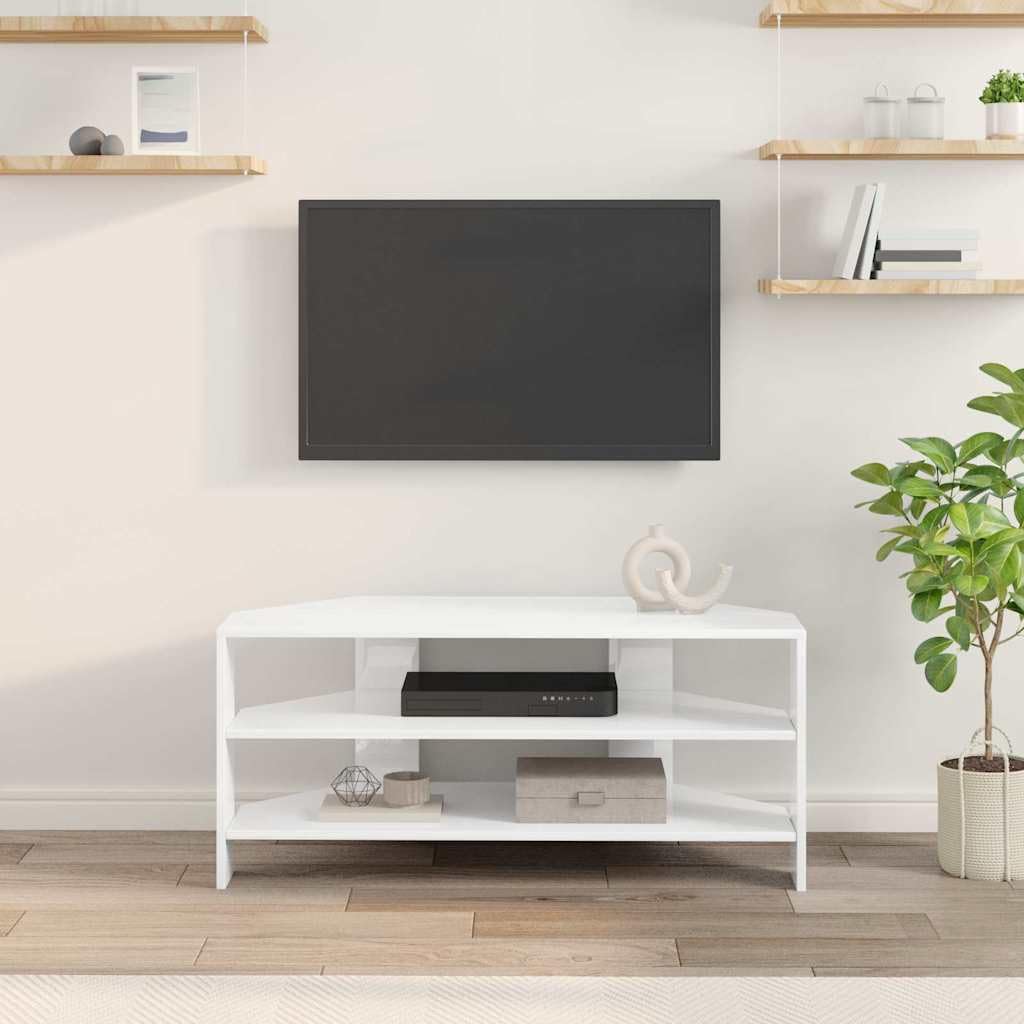 Mobile angolare per TV bianco lucido, 102 x 40,5 x 45 cm, in