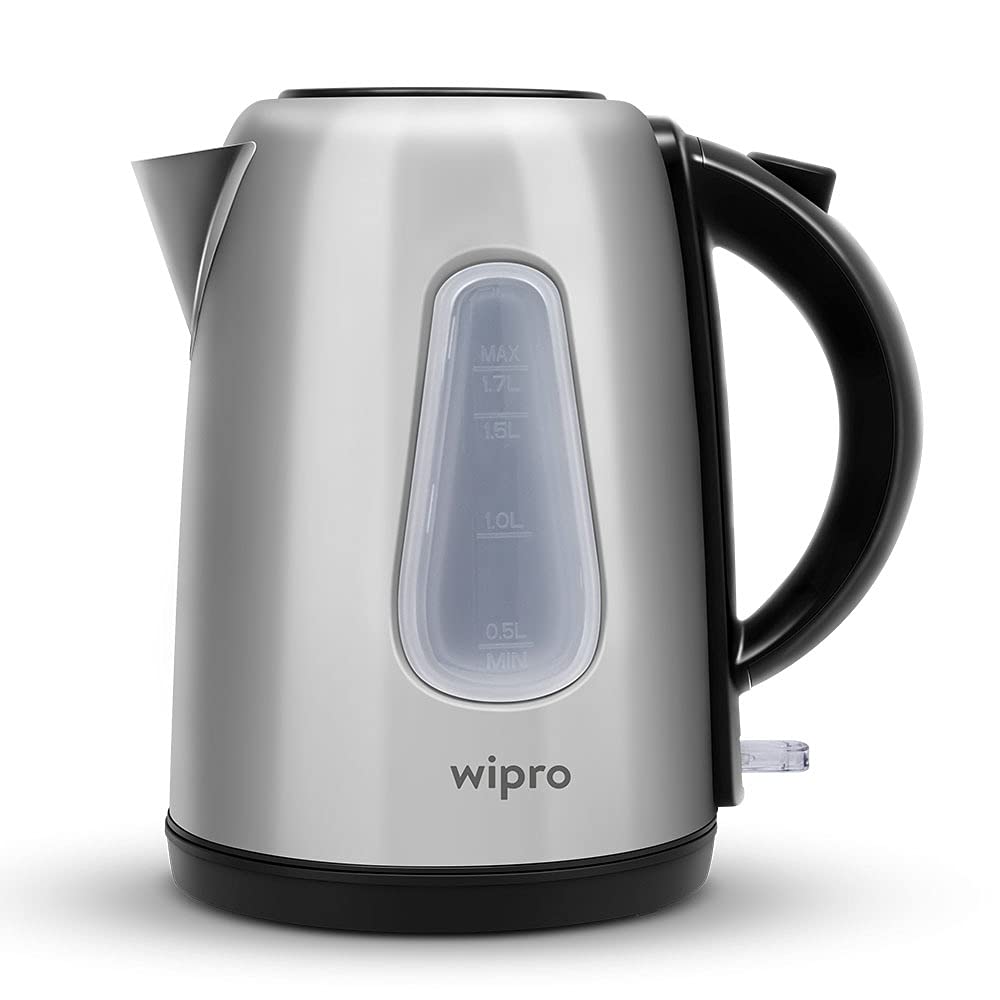 Wipro Vesta Electric Kettle Stainless Steel 1.7 liter|2000 Watt|Auto Shut-Off|Boil Dry Protection|360 Rotating Base|Single Touch lid locking |Water Level Indicator, Black, Standard | Power Plug-picture-16