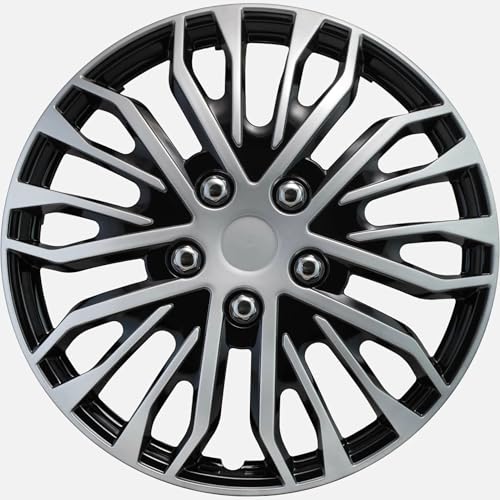Image of LYDS Eurosport Black & Silver Universal 16 inch Premium ABS Hubcap Wheel Cover Replacement Set of 4 - BWC-16S-B