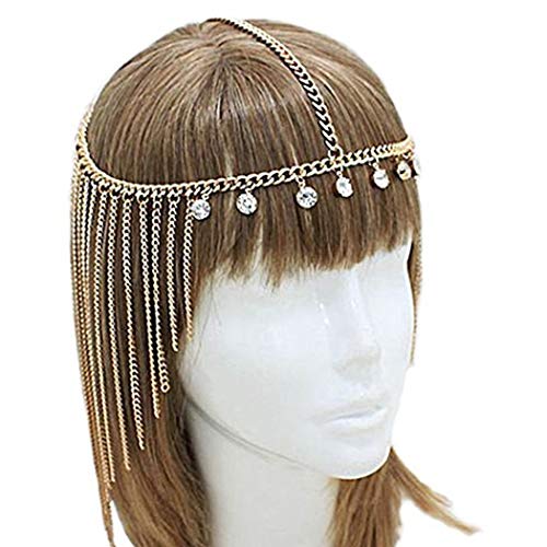 Yean Fashion Crystal Headpiece Tassel Headband Forehead Jewelry for Women and Girls (Silver)