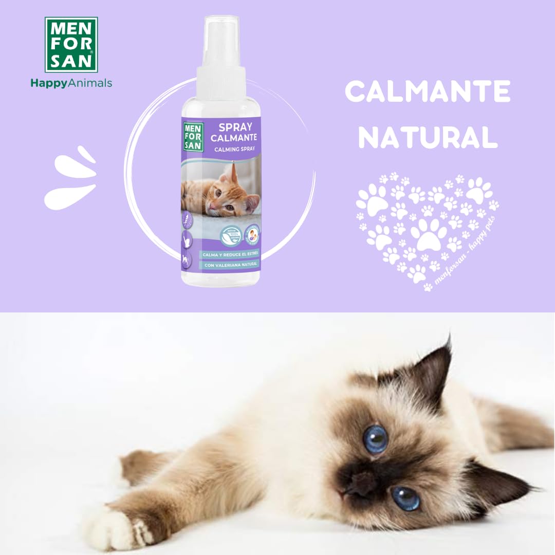 MENFORSAN Spray calmante para Gatos | con Valeriana Natural | Calma y Reduce el Estrés | Efecto Inmediato | 60 ml