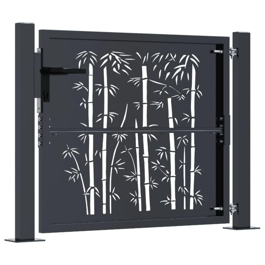 LAPOOH Puerta de jardín Acero Gris Antracita diseño bambú 105x80 cm, Puertas para Jardin, Puertas De Exterior, Valla Jardín, Rejas para Puertas De Entrada