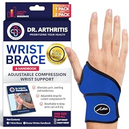 Doctor Developed Wrist Brace - Wrist wrap for Carpal Tunnel Arthritis,Tendonitis, Hand Support - Ideal for Fitness, Weightlifting - Handbook included (Blue (Pack of 1), Wrist Brace)