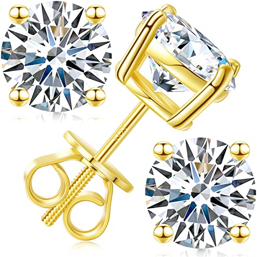 Moissanite stud earrings screw back 3-10mm 0.2-8.0ct 18k white/yellow/rose gold plated