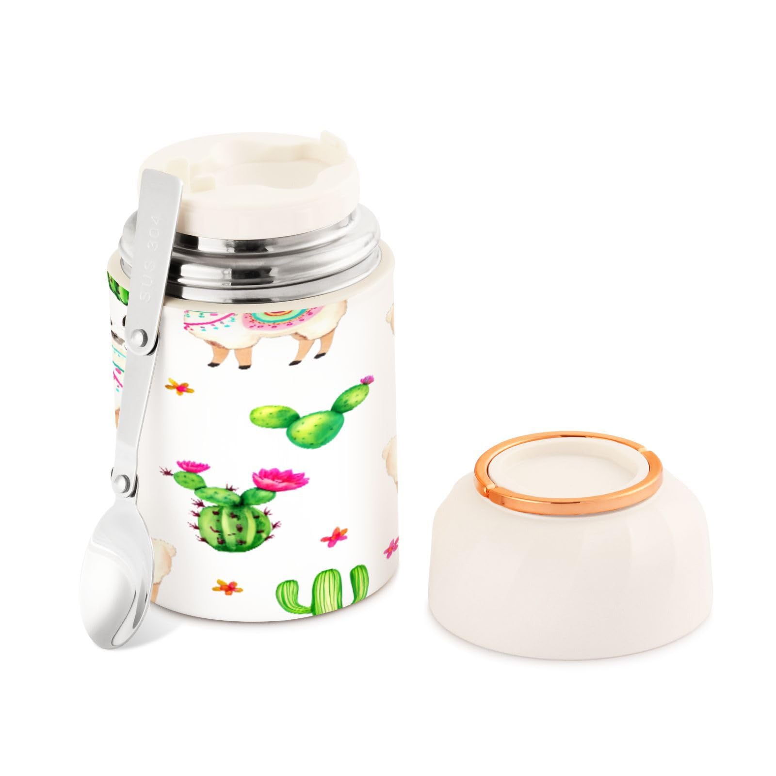 Tarro térmico Llamas de acero inoxidable con boca ancha y aislamiento al vacío de 500 ml