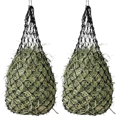 ADOEIAK 2-Pack Heavy Duty Hay Bags, Slow Feeder for Horses & Goats with 2-Inch Holes, Adjustable Drawstring Hay Net to Reduce Waste & Improve Digestion for Stall, Trailer, Pasture