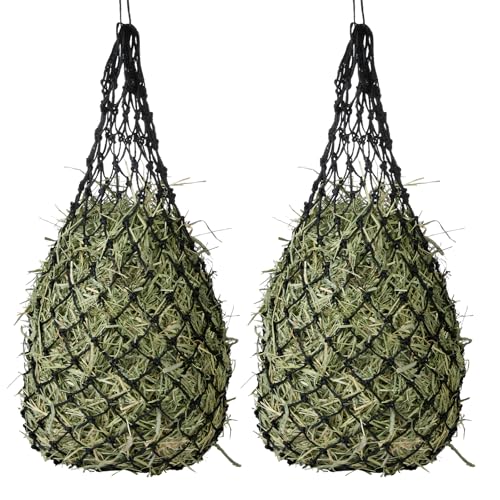 ADOEIAK 2-Pack Heavy Duty Hay Bags Slow Feeder for Horses & Goats with 2-Inch Holes Adjustable Drawstring Hay Net to Reduce Waste & Improve Digestion for Stall Trailer Pasture