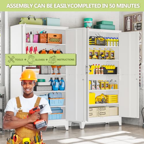 Image of White Kitchen Pantry Cabinets,79 Metal Lockable Storage for Office
