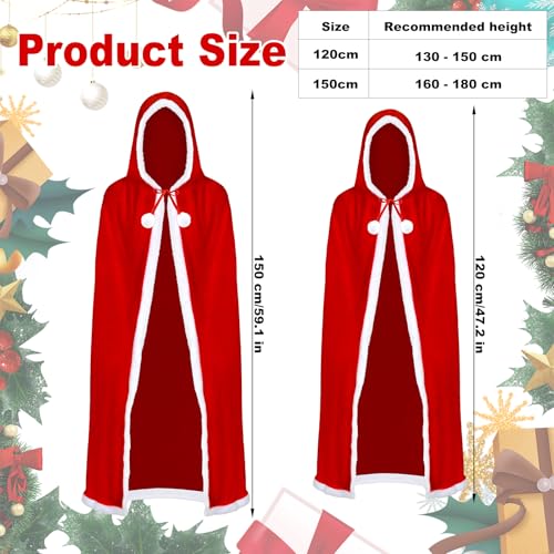 Weihnachtsmantel Cape Damen, Weihnachten Santa Umhang, Roter Umhang mit Kapuze, Rote Samt Weihnachtsmantel, Santa Claus Umhangs mit Kapuze, Weihnachtsoutfits für Kinder, Erwachsene (120cm)