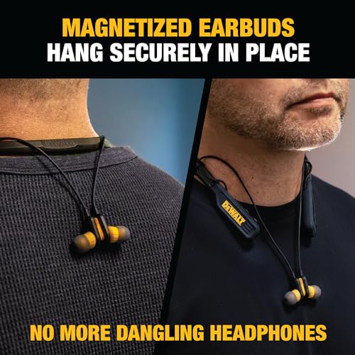 Image of DEWALT Heavy Duty Magnetic Bluetooth Neckband Headphones, Wireless Around the Neck Earbuds w /30H Runtime+Noise Isolation, HandsFree Magnetic Wireless Earphones w /Mic Bluetooth Headsets - Black Edition