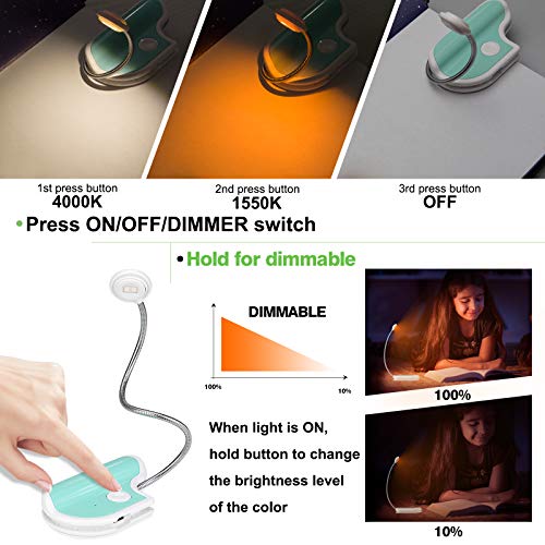 Image of Amber Book Light - Clip On, 2 Modes, Blue Light Blocking for Eye Care, Small Bookmark Light for Kids - White