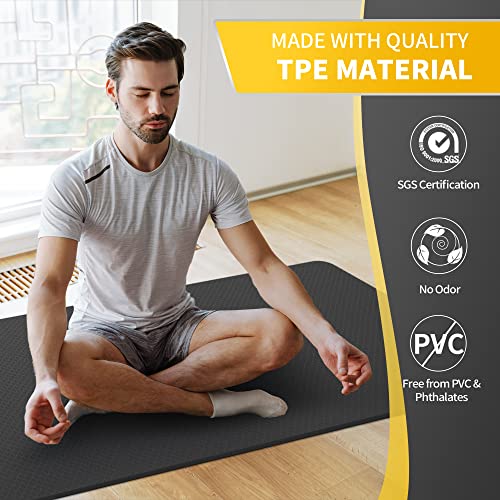 Cambivo Extra Wide Yoga Mat For Women And Men (72"X 32"X 1/4"), Eco-Friendly Sgs Certified, Large Tpe Exercise Fitness Mat For Yoga, Pilates, Workout (6Mm, Dark Black) #TOP4
