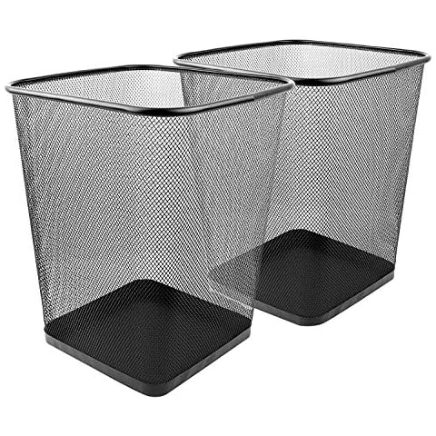 Greenco Durable 6 Gallon Square Mesh Wastebasket, 2-Pack Cover
