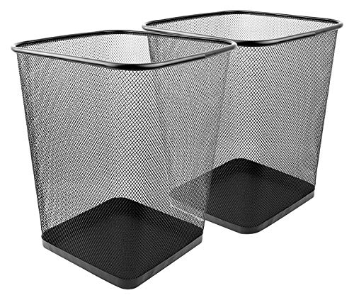 Greenco Small Trash Cans for Home or Office, 2pk, 6 Gallon Black Mesh Square Home/Office Trash Can,...