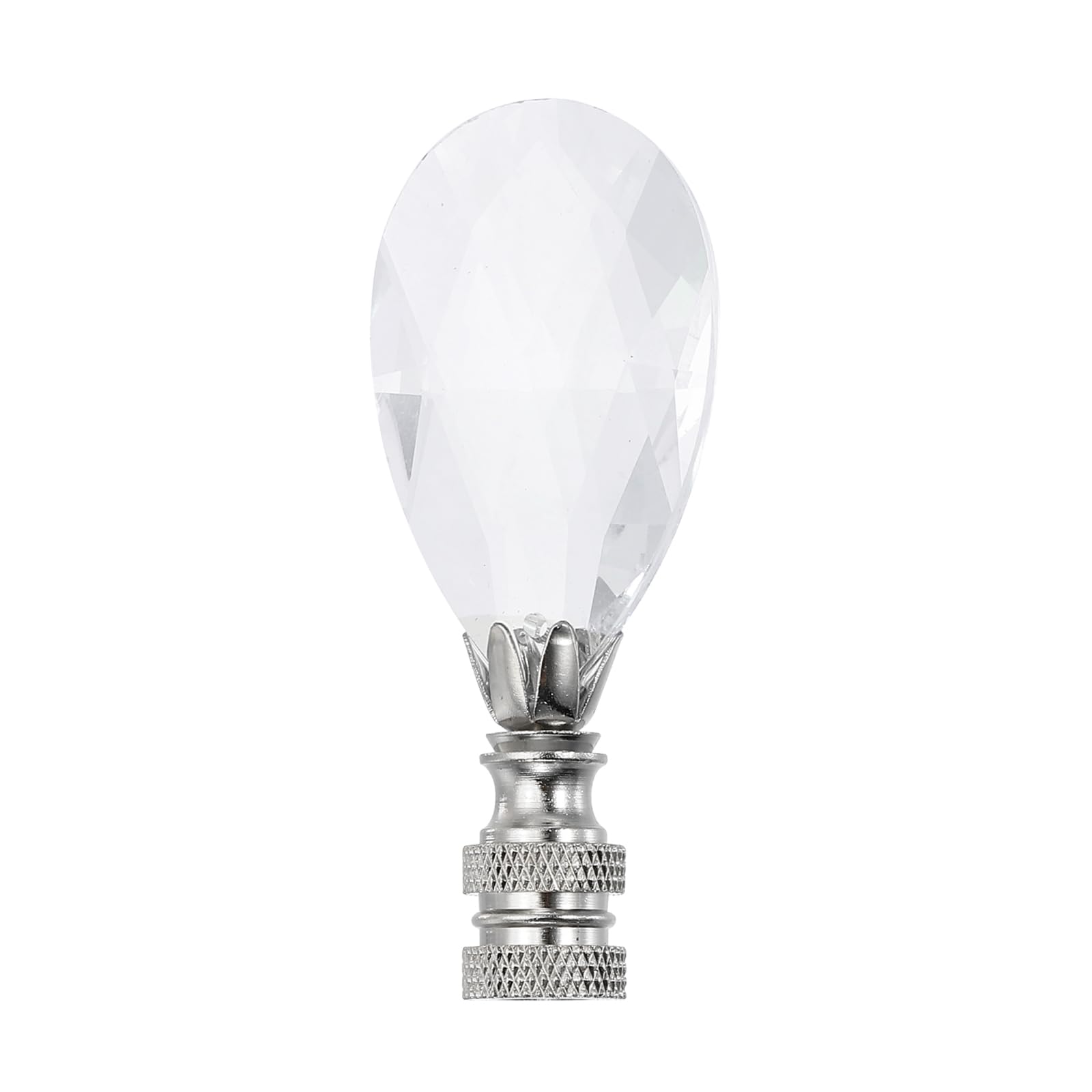 PATIKIL 1pcs 1/4-27 Lamp Finial Cap Knob, Clear Oval Rhombus Shaped Crystal, Silver Tone