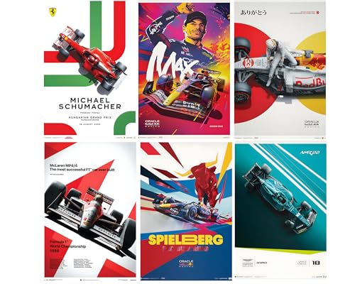 Image of F1 Poster Set of 6 13x19 Size 300 GSM - F1 Merchandise - F1 Stickers for Wall - Formula 1 Poster Stickers Wallpaper - F1 Merch - F1 Gift Ideas - Formula 1 car posters - Formula 1 Merch