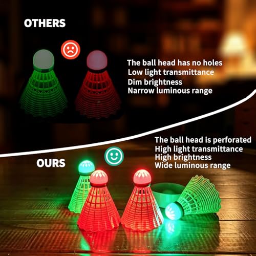 Image of Glow in The Dark Badminton Birdies,LED Badminton Shuttlecocks for Family Backyards Practice,4 /5 /6 PCS Nylon /Goose Feather Long Lasting Light Up Birdie Balls Set for Indoor Outdoor Sports