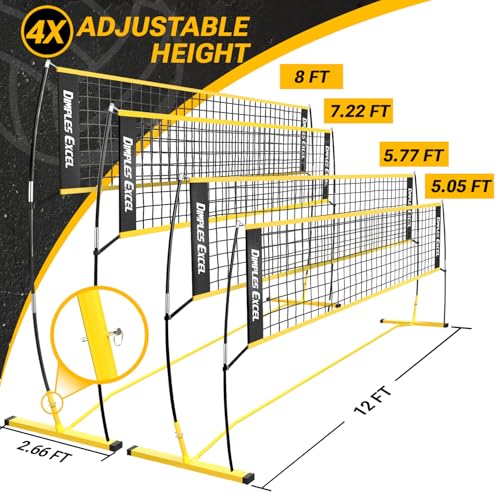 image for Dimples Excel 12x8 FT Professional Portable Volleyball Net Set with 4 