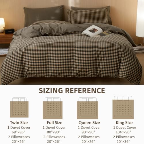 Image of EAVD Vintage Style Plaid Duvet Cover Set Full Soft 100% Washed Cotton Retro Black&Beige Grid Checkered Bedding Set with 2 Pillowcases Neutral Gingham Plaid Comforter Cover with Zipper Closure