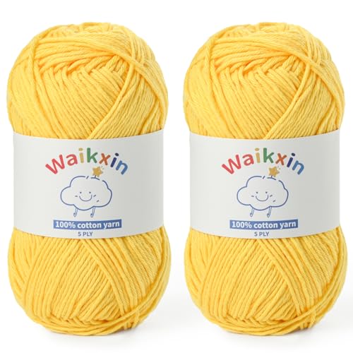 Image of Cotton Yarn for Crocheting - 262.4yds / 3.52oz Baby Yarn for Crocheting Soft - 100% Milk Cotton Yarn 5 Ply Crochet Amigurumi Yarn for Crafts&Puzzle /Socks /Hats(2 Golden Yellow)