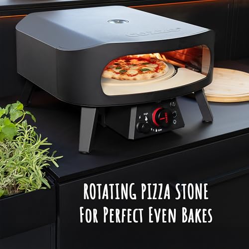 Image of Cozze 13 inch Gas Pizza Oven with Rotating Pizza Stone for Easy Restaurant-Style Pizza at Home - Triple Burner, Built-In Thermometer, Fast 15-Min Preheat, Portable Outdoor Pizza Oven