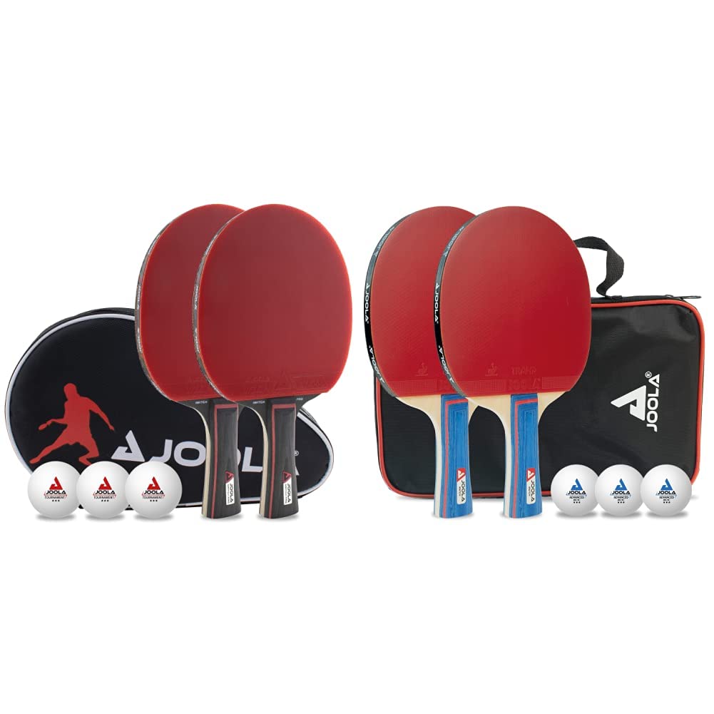 JOOLA Tischtennis Set Duo PRO, rot/schwarz, 6-teilig & 54820 Tischtennis-Set Duo Bestehend aus 2 Tischtennisschläger+3Tischtennisbälle+1Aufbewahrungstasche,Mehrfarbig,OneSize
