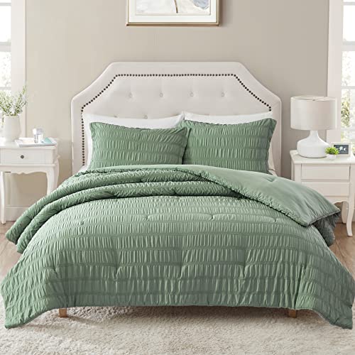 Image of Walensee Twin Seersucker Comforter Set 100% Polyester Soft Washable Microfiber Bed Comforters with 1 Pillowsham, Lightweight Cozy Bedding Comforter Sets for All Season, 2 Pieces, 68 inchx90 inch, Sage Green