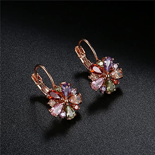 14K Rose Gold Huggie Stud Earrings for Women Gold Hoop Earrings Multicolored Crystal Elements Fashion Bridal Jewelry3