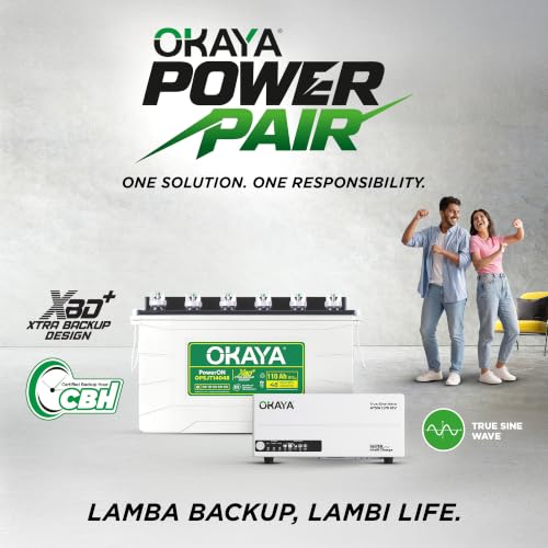 Image of Okaya Inverter with Battery Combo for Home,Office & Shops | ATSW 1175 12V Pure Sine Wave Inverter 925VA with 36 Months Warranty & OPSJT14048 110Ah XBD+ Certified SJT Battery with 48 Months Warranty