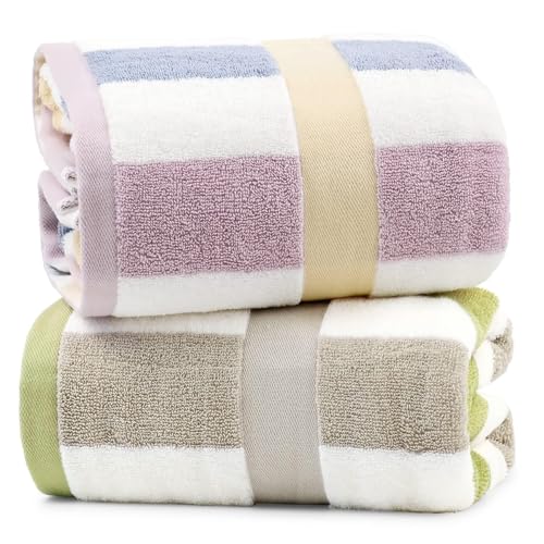 Image of Stripe Shower Towels 2 Pack, Super Absorbent Quick Dry Towels for Bathroom