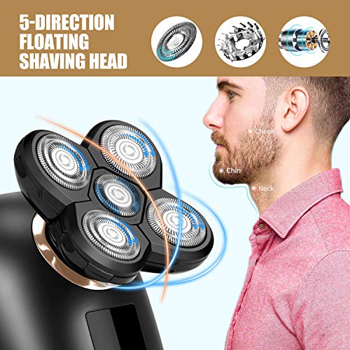 Electric Shaver for Men Grooming Kit, Cosyonall 5 in 1 Electric Razor Cordless Waterproof Wet Dry Rotary Bald Head Shaver Nose Trimmer Facial Cleansing Brush, USB Rechargeable with LED Display - Thumbnail 7