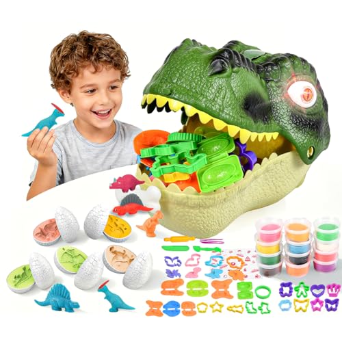 Dinosaur Toys Kids Dough Playset 55PCS Dino Toys Kit with Molds & Clay Make Dinosaurs or Create Your Own Models Storage Case Gift for Boys & Girls Ages 3-8