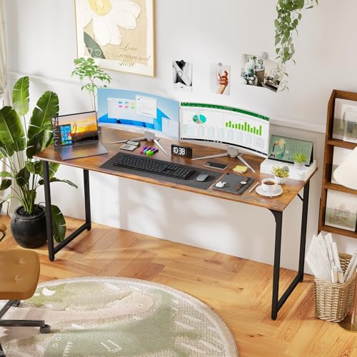 Image of PayLessHere | 63 Inch Computer Desk | Vintage | Office Desk with Metal Frame, Adjustable Feet | Water-Resistant, Scratchproof Surface | Sturdy Writing Table for Home Office or Study | Pack of 1