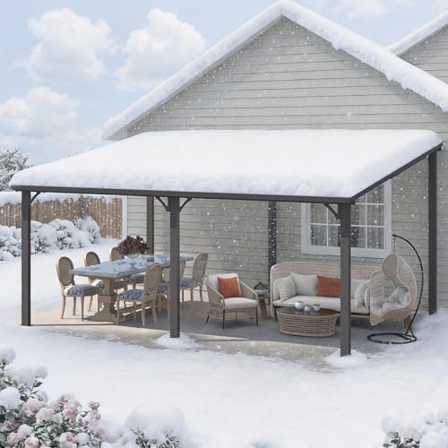 U-MAX 16' x 12' Outdoor Pergola Hardtop Gazebo, Wall-Mounted Heavy Duty Lean to Metal Awnings Gazebos on Clearance for Patio, Large Galvanized Steel Pergolas and Gazebo for Outdoor