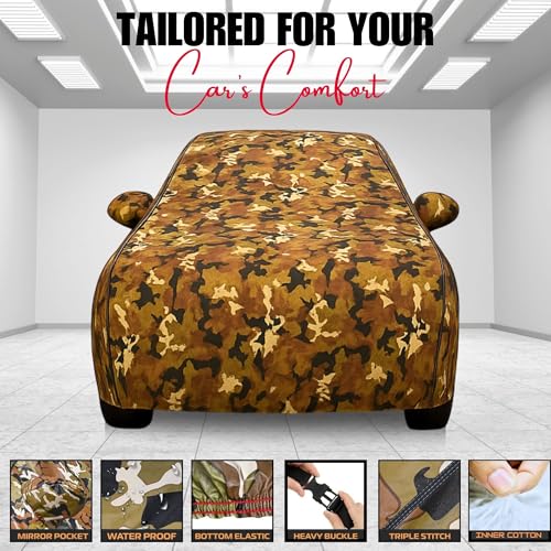 Image of Car Cover for Kia Sonet All Model & Years (2020-2024) 100% Waterproof with Mirror Pockets, Triple Stitched Bottom Elastic Dustproof Full Body Protection Heat & UV Resistant, Jungle