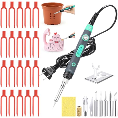 Lounsweer Plant Pot Perforator Electric Hot Knife Plastic Flower Pot Drilling Foam Cutter Tool with 7 Drill Bits for Plastic Flowerpot Drainage Hole DIY Hand Planting Tools Garden Plants