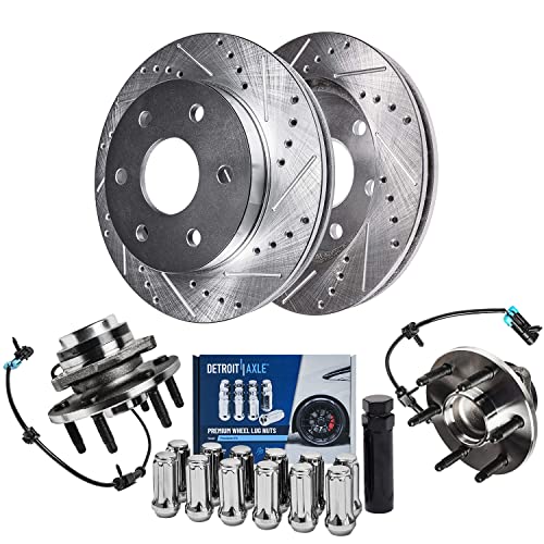 Image of Detroit Axle - 2WD Front Brake Rotors Wheel Bearing Hubs Kit for Chevrolet | GMC Express Savana 1500 2500 Tahoe Yukon Wheel Bearing Hubs 12 inch Brake Rotors Lug Nuts Replacement