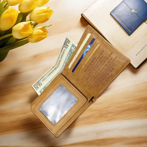 Engraved Leather Wallet for Son - RFID Blocking Bifold Wallet for Men | Heartfelt Gifts for Son from Dad&Mom, Birthday, Christmas, Graduation3