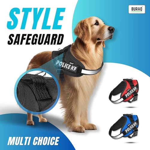 Image of Buraq Pets Police K9 Dog Harness, No Pull Reflective Dog Vest Oxford Fabric, Soft Padded Easy Control Dog Chest Belt, No More Pulling Or Choking for Large Medium & Small Dogs (Black - S)