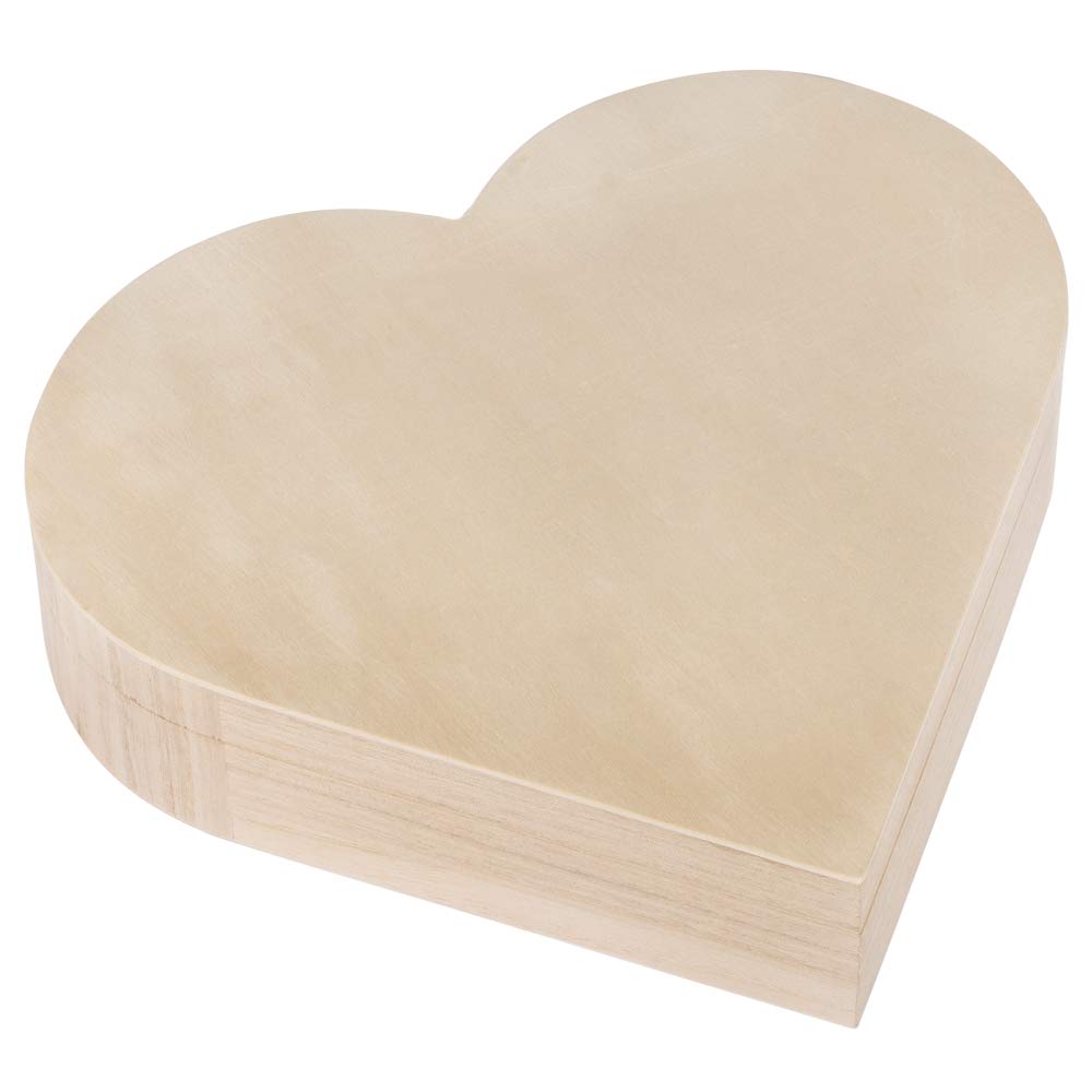 Rayher Heart Shaped Wood Box with Lid, DIY Keepsake or Jewellery Box with Magnetic Closure, Plain Wood Storage Box, 25.3x24cm, 62841505