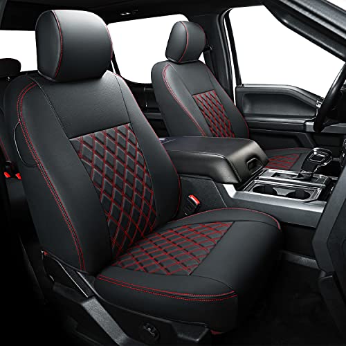 Image of LUCKYMAN CLUB for F150 SuperCrew 2015-2026 Custom Pickup Car Truck Seat Covers X06-XLT, Waterproof Faux Leather, Full Coverage, Also Fit 2017-2026 F250 /F350 (Black&Red Full Set)
