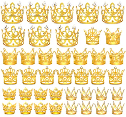 Coronas Y Guirnaldas, Home Billbotk - 40 mini coronas para ramos de flores, pequeñas coronas doradas para decoración de tartas de princesa, decoración de corona para cumpleaños, boda,...
