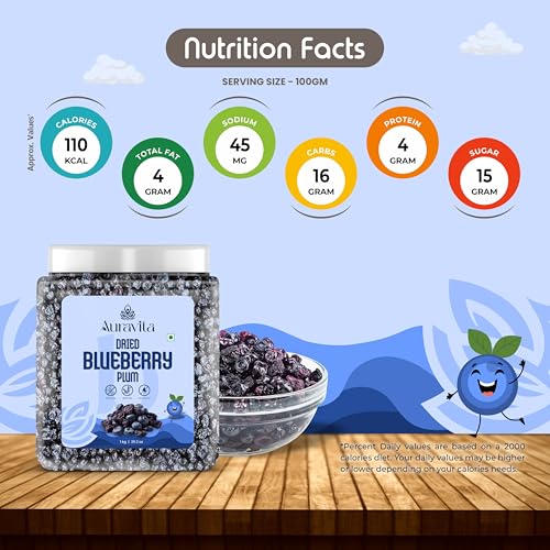 Image of Auravita Premium Dried Blueberry Plum 1kg | Whole & Naturally Sweet | Ideal for Baking, Toppings & Snacking Jar Pack Of 1