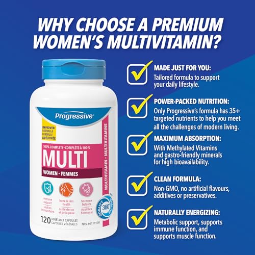 Progressive Advanced Daily Multivitamin for Adult Women, with DIM, Chastetree Berry, and Maca. Supports Immune Health, Energy and Hormone Health, 100% Complete, Canadian-Made, 120 Count - Image 4